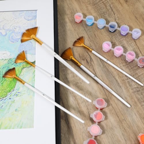 5 Pcs Fan Paint Brushes Set Acrylic Paint Brushes Set Professional Soft Anti-Shedding Nylon Hair Fan Paint Brush with Long Wood Handles for Acrylic Painting, Oil Watercolor Painting