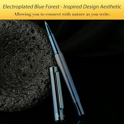 MCNTEIK Electroplated Blue Rollerball Pen, Stunning Luxury Pen with Mesh Texture Design、Schmidt Ink Refill, Nice Gift Set for Men & Women, Business, Executive, Office, Fancy, Nice Fancy Designer Pens - color: Electroplated Blue