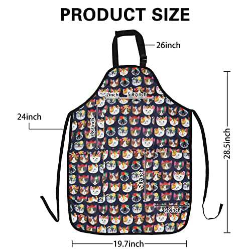 FreeNFond Kids Apron Adjustable Child Apron with 4 Pockets for Baking Painting - color: Blue Cat