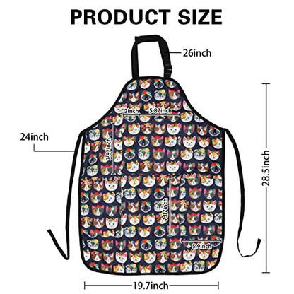 FreeNFond Kids Apron Adjustable Child Apron with 4 Pockets for Baking Painting - color: Blue Cat