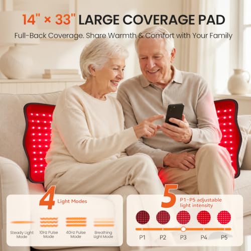 33" x 14" Red Light Therapy Mat for Body Pain Relief, 320 LEDs, 45W | 660nm&850nm Large Infrared Light Therapy Pad for Home Use, Easy-Clean Design, 4 Modes, 5 Intensity Levels, 10-90 Min Timer