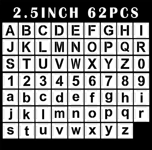 Letter Stencils Kit 2.5 Inch, Reusable Plastic Letters and Numbers Interlocking Stencil Set 62 Pcs, Plastic Stencils for Wood Signs, Wall, Fabric, Chalkboard, Signage, DIY School Projects - color: 2.5 inch