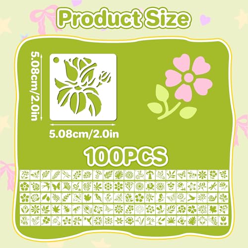 100Pcs Flower Stencils 2Inch Large Floral Leaf Stencils for Crafts Painting | Reusable Stencils,Wildflower Butterfly Stencil,Floral Stencil,Drawing Templates,Scrapbook,Classroom,Projects,Wood,Sign,Wall - size: 2 Inch