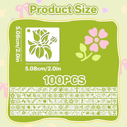 100Pcs Flower Stencils 2Inch Large Floral Leaf Stencils for Crafts Painting | Reusable Stencils,Wildflower Butterfly Stencil,Floral Stencil,Drawing Templates,Scrapbook,Classroom,Projects,Wood,Sign,Wall - size: 2 Inch