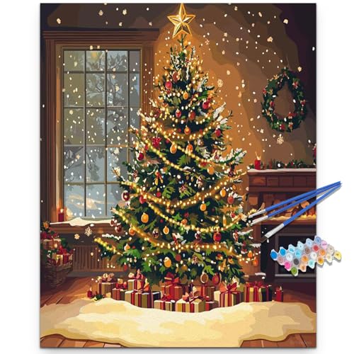 Artunion Christmas Tree Paint by Numbers Kit for Adults,Tree Paint by Number Kits, DIY Oil Painting Paint by Number Kits on Canvas Arts Craft for Home Wall Decor 16x20 Inch - color: ZXT-316