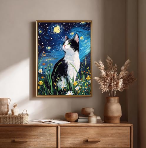 CRZMODE Cat Diamond Art Kits for Adults,Cat Diamond Painting Kits for Adults Beginners,5D DIY Round Full Drill Gem Art Paint by Diamonds Dots Crafts Kits for Home Decor Gift 12x16inch - color: Cat02(12X16")