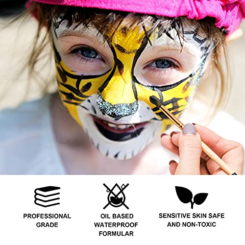 BOBISUKA Black + White + Red Oil Face Body Paint Set, Large Capacity Professional Paint Palette Kit with Brushes for Art Theater Halloween Party Cosplay Clown Sfx Makeup for Adults - color: Black & White & Red Paint + Brushes