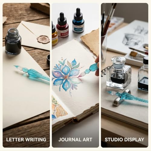 Peacock Blue Glass Dip Pen Vintage Glass Dip Dipping Pen Filling Ink Signature Calligraphy Fountain Pens Art Painting Writing Supplies Drawing Pens Drawing Media,1 Pc