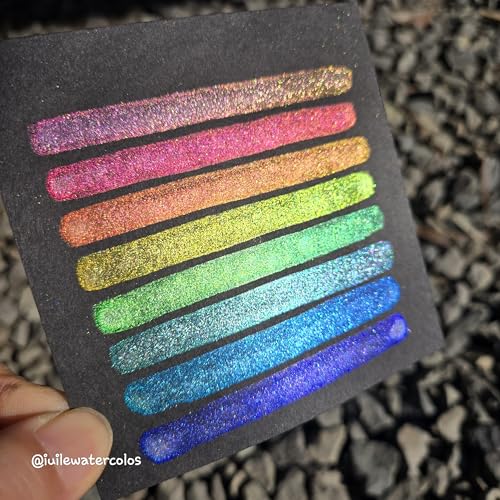 IUILE Handmade Watercolor Paints - Rainbow Dot Card (8 colors). Color Shift, Metallic, Shiny, Shimmer - color: Rainbow Dot