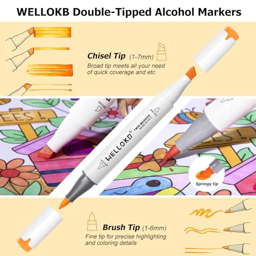 WELLOKB Alcohol Markers, 80 Colors Dual Brush Tip Double Tipped Art Marker Set for Artist Adults Coloring Illustrations for Book Painting, Card Making - color: Bright White, size: 80