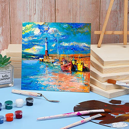Youyole 12 Pcs Unfinished Wood Canvas Boards for Painting,4, 6, 8, 10 Inch | Square Wooden Panel Boards, Smooth Unfinished Surface, Acrylic Painting Drawing, Xmas DIY Wood Crafts, Holiday Art Projects