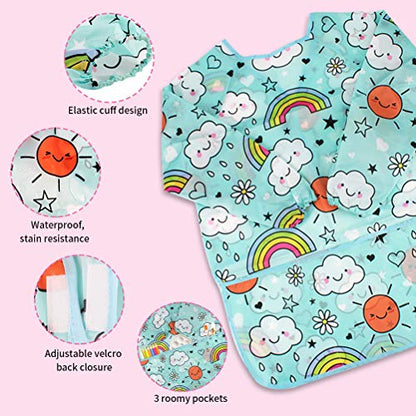 2 Pack Art Smock for Kid, Painting Apron for Children Waterproof Artist Smock with Long Sleeve and 3 Pockets for Age 3-8 Years - color: Cloud