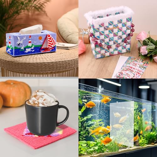 Pllieay 5 Pcs 7 Count Plastic Mesh Canvas Sheets, Eye Mesh for Embroidery | for Acrylic Yarn Crafting, Knit and Crochet PAquarium Dividers(10.2 x 13.2 inch, with 4 Pieces Weaving Needles) - color: 5Pcs