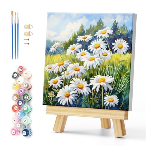 Natuyalo Framed Paint by Numbers for Adults - White Daisies DIY Adult Paint by Number Kits Flowers Acrylic Painting by Numbers for Beginners Art Craft Kits for Adults (12x12 Inch, Framed) - color: Color-03