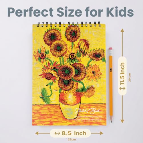 Sketch Book for Kids 8.5 x 11 Inch Hardcover Spiral Bound Sketch Pad, 50 Sheets 110gsm Thick Paper, Art Drawing Book for Children（ 1PCS） - color: Sunflower