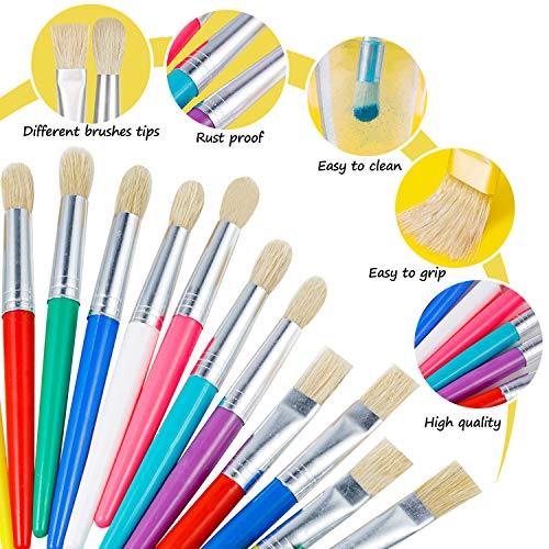 YGAOHF 48 Pack Paint Brushes for Kids - Kids Paint Brushes with Bristle, Big Washable Chubby Toddler Paint Brushes, Easy to Clean Round Flat Brushes for Acrylic Oil Watercolor Washable Paint - color: 48 Pack