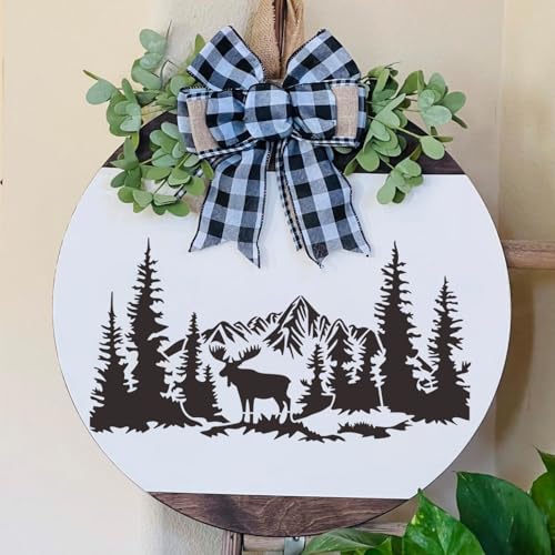 Wood Burning Stencils Tree Mountain Stencils for Painting on Wood 12" | Large Wildlife Stencil Pine Tree Forest Animal Stencil for Wood Sign Furniture Fabrics Decor - style: Mountain&Tree