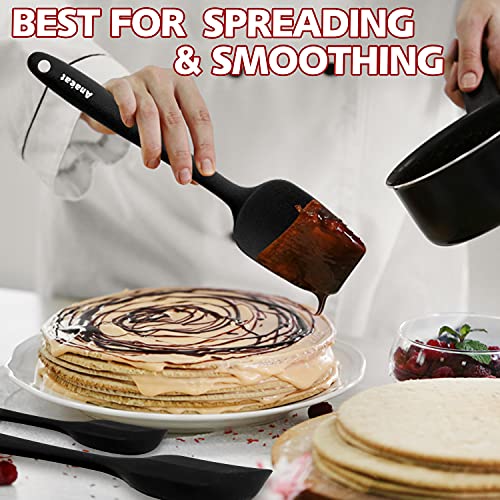 Anaeat Silicone Spatula Set of 5 - Seamless One-Pieces Design, Non-Stick Rubber Spatulas Kitchen Scraper Flexible for Easy Baking, Cooking, Scraping & Mixing, Heat Resistant & Dishwasher Safe - color: 5 Pcs Spatulas (Black), size: Essential Spatula Set