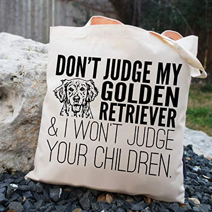 Pet Studio Art Don't Judge My Dog Tote Bag - color: Golden Retriever