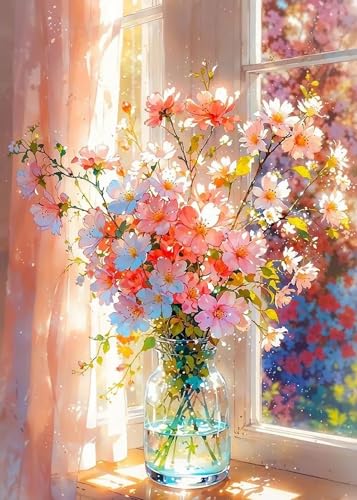 Flowers Diamond Art Kits for Adults, Daisy Diamond Painting Kit 12x16 Inch | Daisy Flower Diamond Painting Kits for Adults Beginners, Floral 5D Diamond Art Kits Full Drill Gem Art Paint by Diamonds Dots - color: Flowers