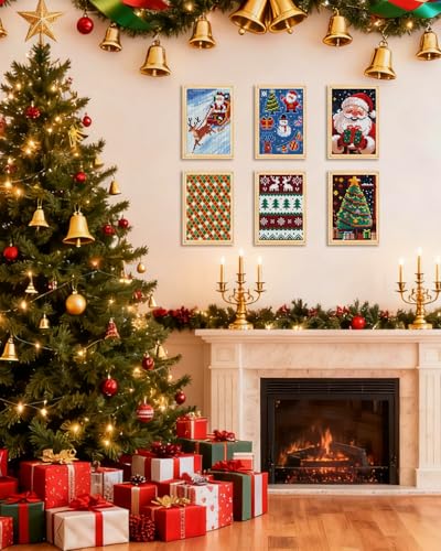 forever young Christmas Small Diamond Art Kits, 5x7 Inch Canvas | 6 PCS DIY square diamond painting kits for beginners and adults, perfect for collecting, display ＆ relaxing stress relief - color: Christmas