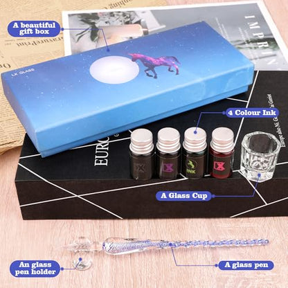 Luxiv Glass Dip Pen Set, Purple Crystal Pen With Ink, Holder, and Package - color: Purple, style: Sets (7Pcs)