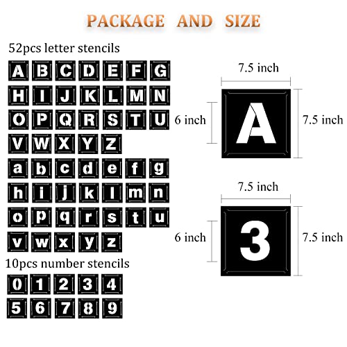 Eage 6 Inch Letter Stencils for Painting, 62 Pcs Reusable Plastic Letter Number Stencils, Interlocking Template Kit for Painting on Wood, Wall, Fabric, Rock, Chalkboard, Signage