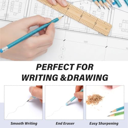 TecUnite 120 Pcs HB Pencils #2 Unsharpened Wood Cased Pencils with Eraser Hexagonal Pencil Cute Graphite No 2 Pen for Adults Gifts Exam School Office Sketching Learning (Glitter Series) - color: Glitter Series