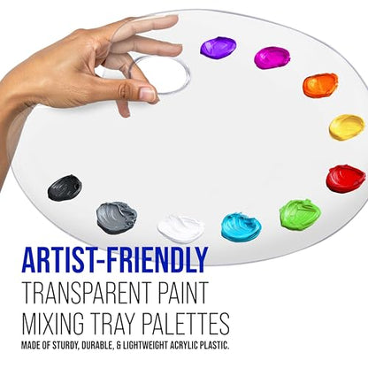 U.S. Art Supply 9" x 13.8" Clear Oval Acrylic Painting Palette | Artists Transparent Plastic Mixing Paint Palette Tray - Non-Stick Surface for Acrylic and Oil Paint - size: 9.5-inch x 13.8-inch