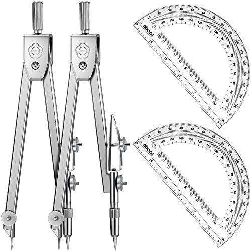 Zonon 2 Set Protractor and Compass Set, Student Geometry Math Set Drawing Compass and 6 Inch Clear Swing Arm Protractors 180 Degree Math Protractor