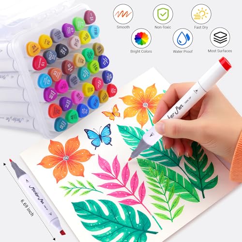 36 Colors Alcohol Markers, Dual Tip Alcohol Based Art Markers, Brush Tip Mark Pens with Case for Adult Coloring Hand Lettering - color: 36 colors