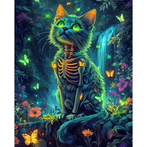 obterie Cat Paint by Numbers Kit for Adults Beginner Skeleton Oil Painting Kit Adult Paint by Number Kits on Canvas DIY Painting for Beginners Art by Numbers for Gifts Home Wall Decor 16x20 Inch - color: YF038