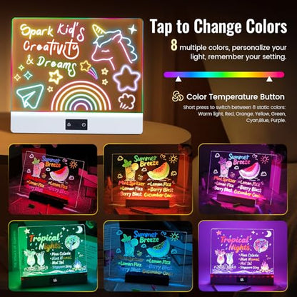 16" Rechargeable LED Drawing Board for Kids, 3 Modes & 8 Colors Glow Doodle Light Up Drawing Tablet, Neon Acrylic Dry Erase Board with Stand, Creative Art Toy Gift for Girls Boys Birthday Christmas - color: White