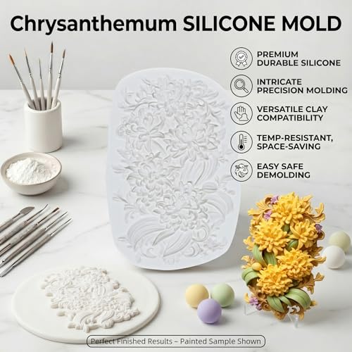 Chrysanthemum Flower Polymer Clay Molds Chrysanthemum Silicone Mold - color: Style W