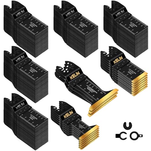 KELIN 116pcs Titanium Oscillating Tool Blades, Universal Multitool Blades | 4 Types Titanium Saw Blades for Wood, Metal, Drywall, Pipes – Fits Dewalt, Bosch, Milwaukee & 98% Oscillating Tools - size: 116 PCS