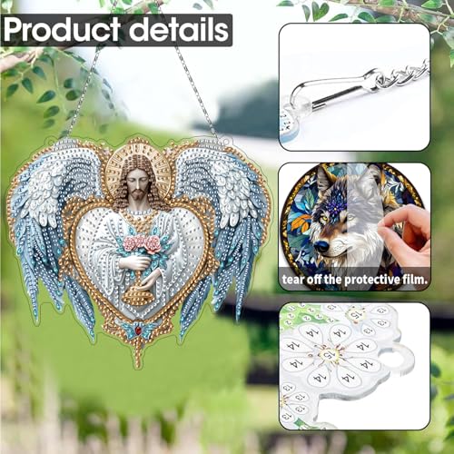 SKRYUIE Christ Hanging Pearl Diamond Art Kits for Adults Suncatcher A26 | Special Shaped Crystal DIY Hanging Diamond Painting Kit, Gift for Mother Spring Summer Window Wreath Decor 6.9 x 7.88 Inch - color: colorful-6