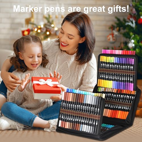 Halobios 120 Colors Dual Brush Marker Pens, Art Markers with Fine and Brush Tip Coloring Markers for Adults, Marker for Journaling Calligraphy Drawing Sketching Doodling Illustrating - color: 120 Colors