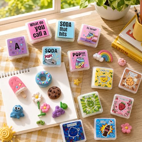 24 pcs Scented Kneaded Erasers Set, Kneadable Art Erasers in Individual Plastic Cases, Soft Moldable Drawing Eraser for Sketching, Charcoal, Graphite, Clean Erasing Stationery (24, Soda Theme) - color: Soda Theme