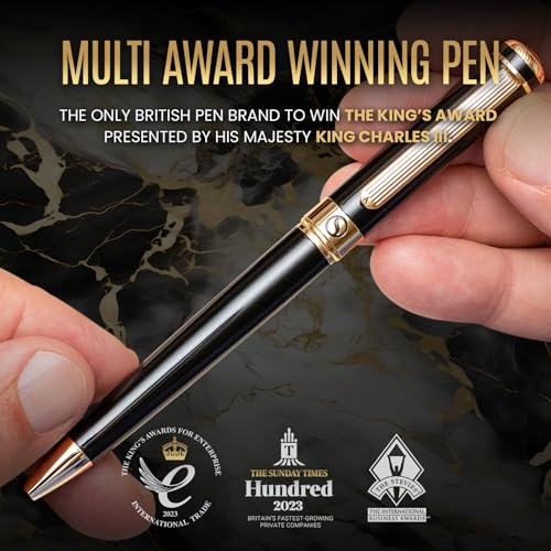 Scriveiner Black Lacquer Ballpoint Pen -Stunning Luxury Pen, Real Gold Plating, Schmidt Black Refill, Best Gift Set for Men & Women, Professional Executive Office, Nice Fancy Designer Pens - color: 1. Black with Gold