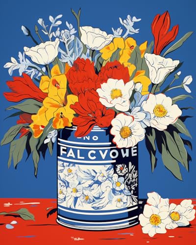 Paint by Number Colorful Flowers in a Tin Can DIY Cute Painting on Canvas with Brushes Acrylic Paints Bright Color Floral Paint by Numbers for Adults Kids Student Beginner 16x20 Inch（DIY Frame） - color: Floral in Tin 08, size: 16''x20''(DIY Frame)