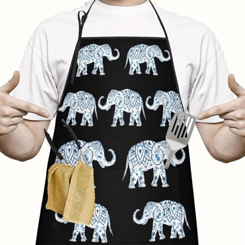 Apron with 2 Pockets,Kitchen Chef Artist Aprons for Cooking Gardening Baking Painting, Waterproof Apron 33" x 27" - color: Elephant