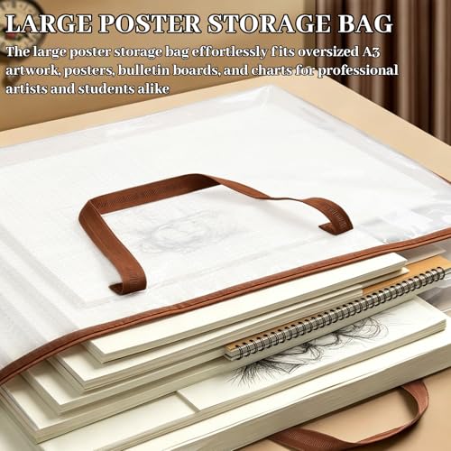 12 Pack A2/A3/A4 Art Portfolio Bags, Blue Brown Yellow Green | Handle and Zipper, Waterproof Mesh, For Artwork Poster Scrapbook Keepsake Bulletin Board, Folder Organizers