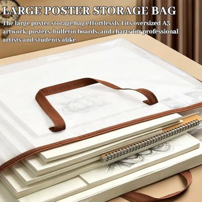 12 Pack A2/A3/A4 Art Portfolio Bags, Blue Brown Yellow Green | Handle and Zipper, Waterproof Mesh, For Artwork Poster Scrapbook Keepsake Bulletin Board, Folder Organizers