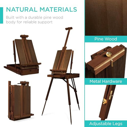 Best Choice Products Art Easel for Painting, Portable Wooden Adjustable Artist Tripod with Sketch Box, 32-Piece Art Set with Acrylic Paints, Brushes, Canvases & Palette - Walnut - style: Walnut