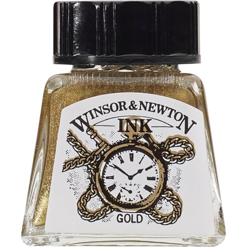 Winsor & Newton Drawing Ink, 14ml Bottle, Gold | Fast-drying, transparent & water-resistant; Outstanding Color Brilliance; Perfect for brush, dip pen, airbrush applications. - color: Gold, style: 14ml Bottle