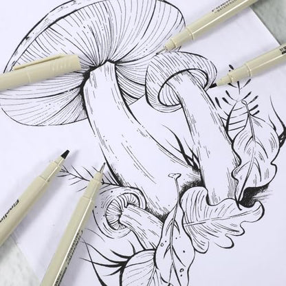 12 Pcs Fineliner Drawing Art Pens Black Waterproof Pigment Ink Set