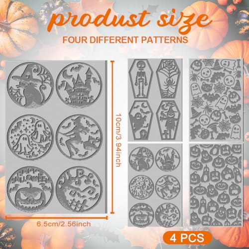 4PCS Halloween Polymer Clay Texture Sheets Set for Using with Clay Cutters, Pumpkins Clay Texture Mats, Jewelry Making DIY Halloween Craft Tools - style: Halloween Theme-4pcs