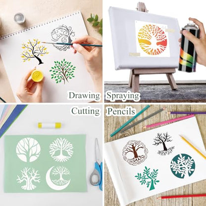 Small Stencils for Painting on Wood Burning Reusable, 3 Inch Reusable Stencil for Craft Ornament Paint Template Stencils for Wall Card Rock Wood Signs Coasters Canvas Home Decor(Tree) - style: tree