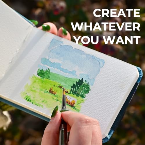 Funto Watercolor Journal, 3.5x5.5, 2 Pack, 24 Sheets Each, Cold-Pressed with Inner Pocket, 110lb/230gsm, Suitable for Techniques and Mixed Media - color: Blue-3.5x 5.5