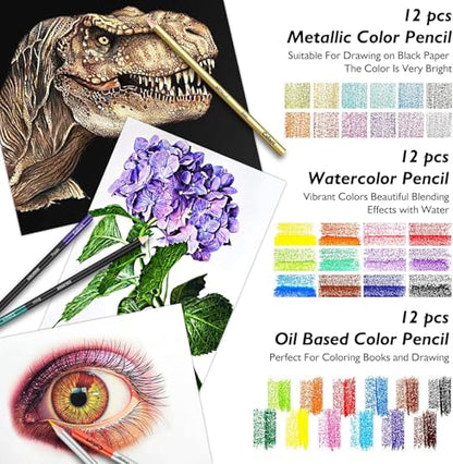 Caliart 176PCS Art Supplies Sketching Kit, 100 Sheets 3-Color Sketch Book - color: Pink